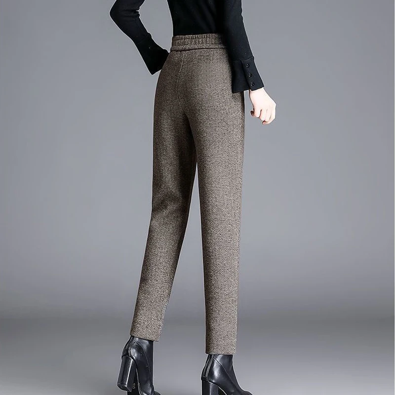 2023 Autumn Winter New Women Fashion Elegant High Waist Woolen Harem Pants Office Lady Casual Pockets Trousers Loose Pantalones