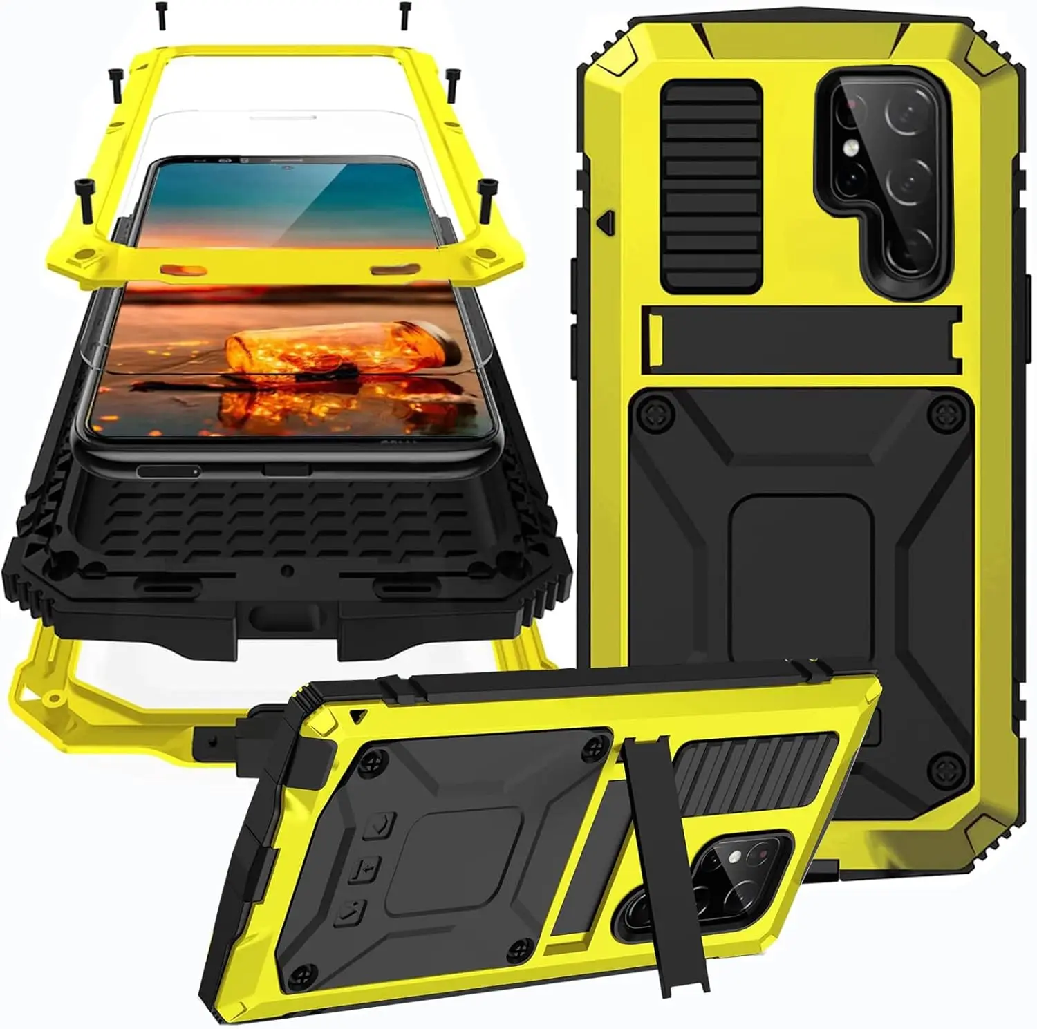 360° Full Body Shockproof Aluminum Metal Case with Inner Silicone and Kickstand