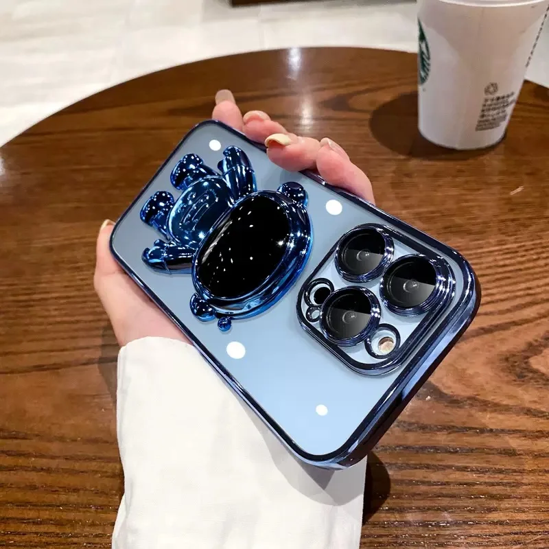 Moda Fold Standing Custodia per telefono trasparente per IPhone 11 12 13 14 15 Pro Mini XS Max XR X Placcatura Astronauta Protegge la copertura_voghion.com