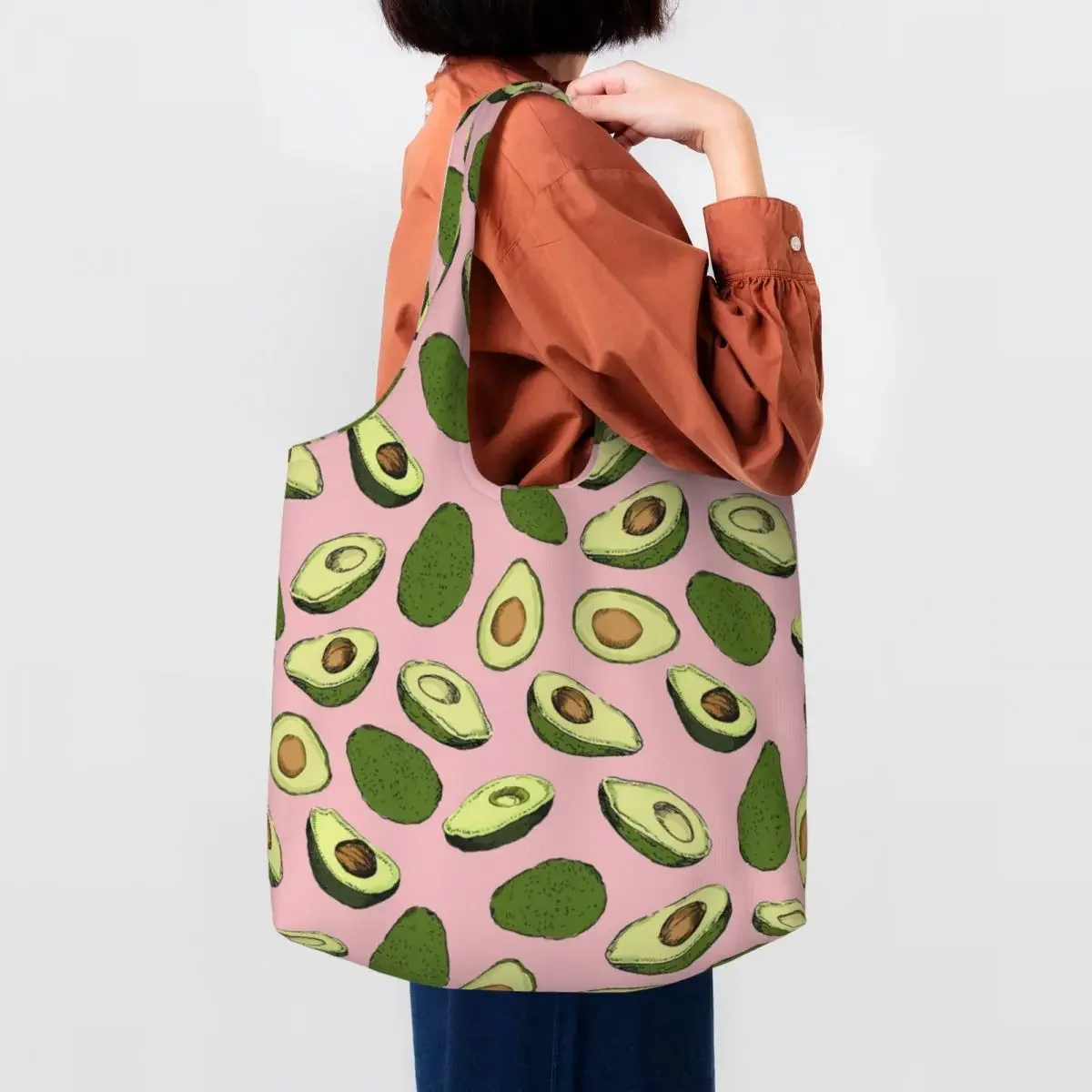 

Cute Avocado Pattern Shopping Tote Bag Reusable Fruit Vegan Canvas Grocery Shoulder Shopper Bags Photography Handbags