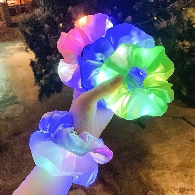 

10 Pcs LED Hair Scrunchies for Women and Girls Light Up Satin Scrunchy Ties Elastic Bands Glow Christmas Party