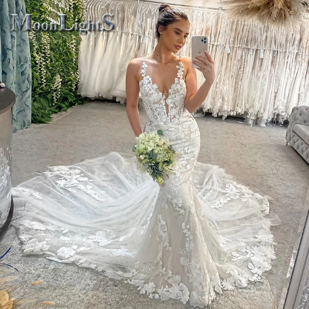 Moonlight Luxurious Mermaid Wedding Dresses V-Neck Button - Main Image