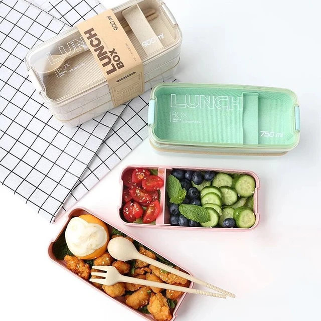 3 Layer Wheat Straw Lunch Box with Bag Japanese Microwave Bento