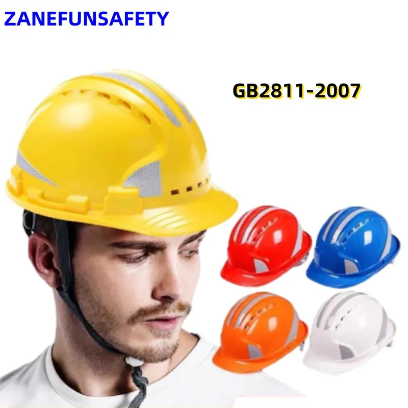 Construction Safety Helmet Reflective Stripes Vents Engineering Work Helmet Ventilated Lightweight Mining ABS Safety