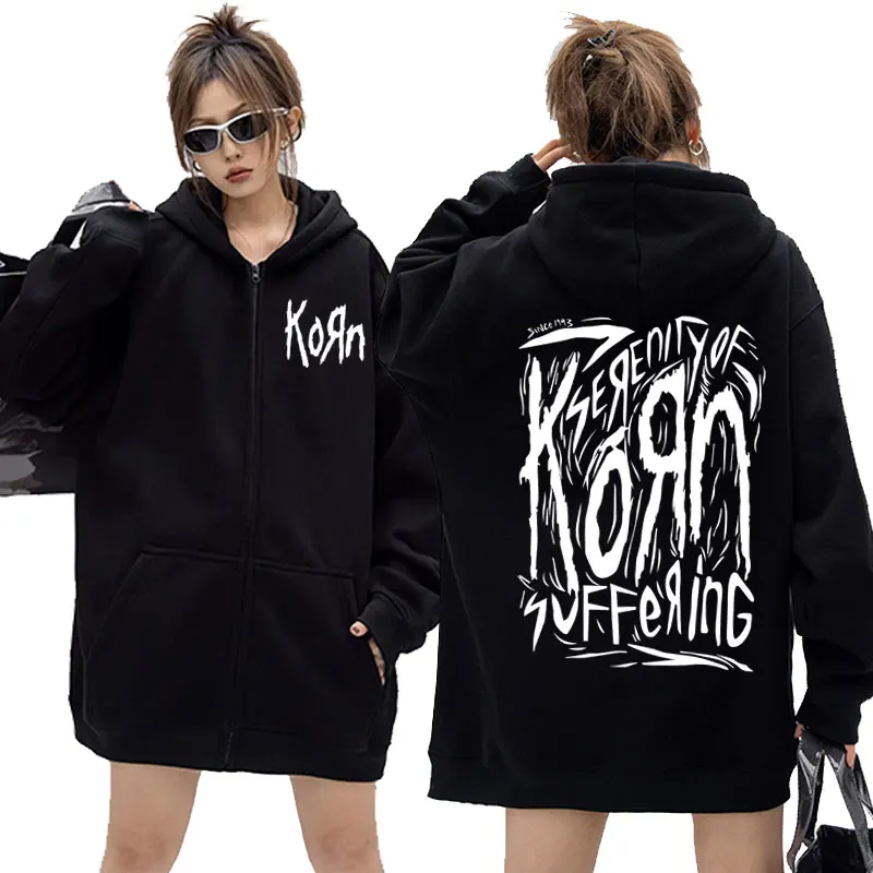 

Rock Band Korn Zipper Hoodie Men Women Vintage Gothic Oversized Jacket Music Print Sweatshirt Male Fleece Cotton Zip Up Hoodie