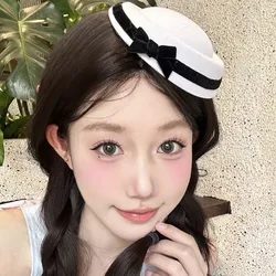 Velvet Bow Sailor Hat Hair Clip - Elegant College Style Hair Accessory (Style A)
