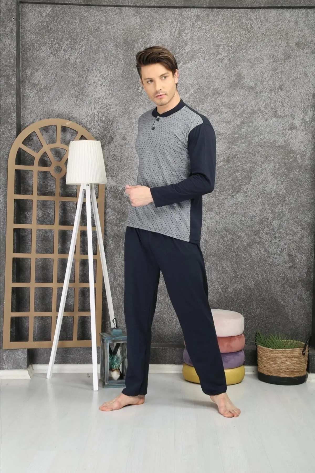 100% Cotton Jacquard Single Jersey Men's Pajama Set 1004