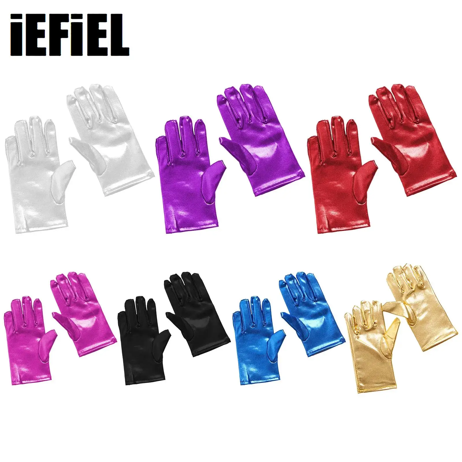 1 Pair Kids Girls Metallic Shiny Short Gloves Dance Performances Halloween Cosplay Costume Accessories