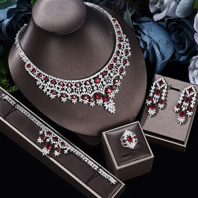 

2024 Top 4 Wedding Bride Jewelry Set Water Drop Shape Jewelry Set for Women's Wedding Accessories Necklace and Earring Set
