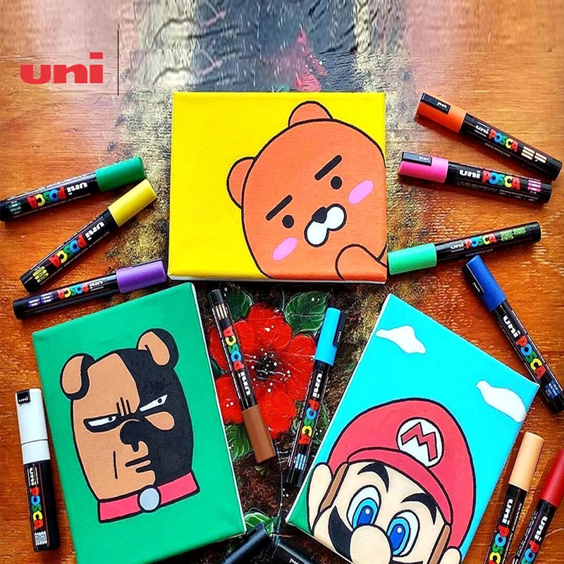 Uni Posca Paint Marker Pens Full Set PC-1M PC-3M PC-5M POP Poster Colour Water-Based Pigment Ink Original Vinyl Pen Case
