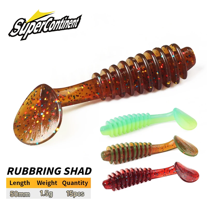 Supercontinent Rubbring Shad Soft Baits 5 cm/15 Stück UV Isca Künstliche Silikon Pesca Big T Tail Wobbler
