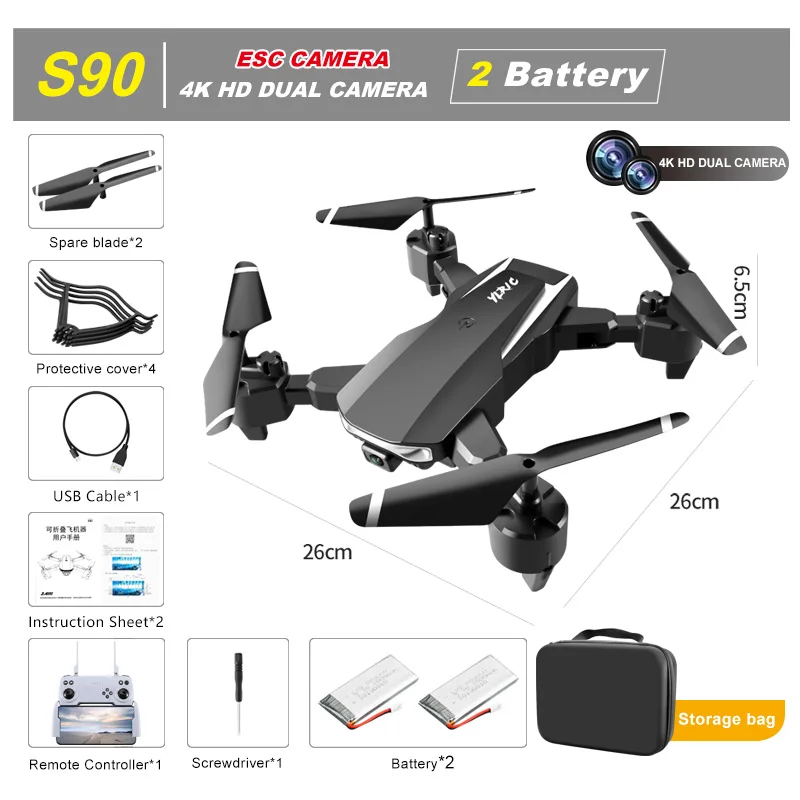 Drones 4K Profesional S90 Folding Quadcopter 4K ESC Dual Camera Aerial Photography Drone Long Endurance Remote Control Aircraft remote helicopter price RC Helicopters