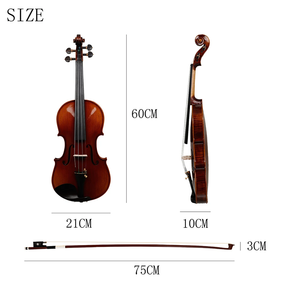 Astonvilla 4/4 Acoustic Violin Spruce Wood Handmade Violin with Case & Bow Beginners Professional Musical Instrument Gifts