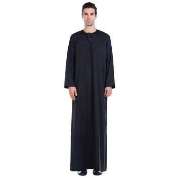 TH817 Men's Muslim Middle Eastern Men Long Sleeves Pure Color Handmade Buckle Robe Ramadan Eid Jubba Thobe