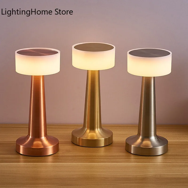 LED Table Lamp Retro Bar Coffee Table Lamp Rechargeable Touch Sensor Wireless Night Light Restaurant Living Room Decor Light