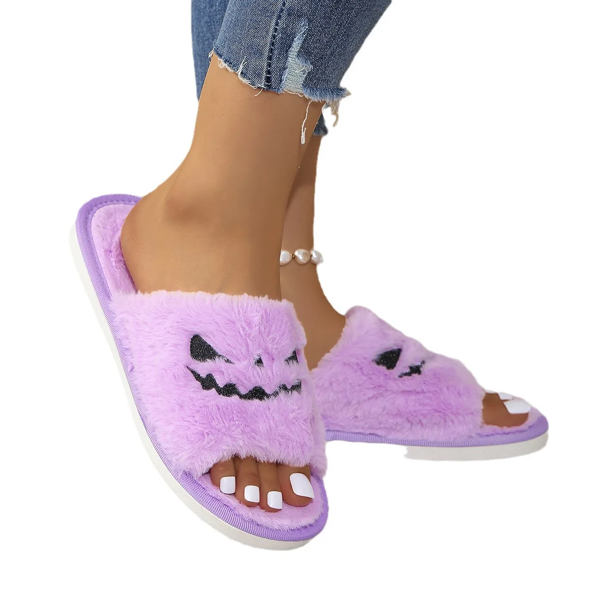 Halloween Pumpkin Plush Slippers Pink Orange 20224 Autumn Soft Furry Comfort Outdoor Fuzzy House Plushie Slippers