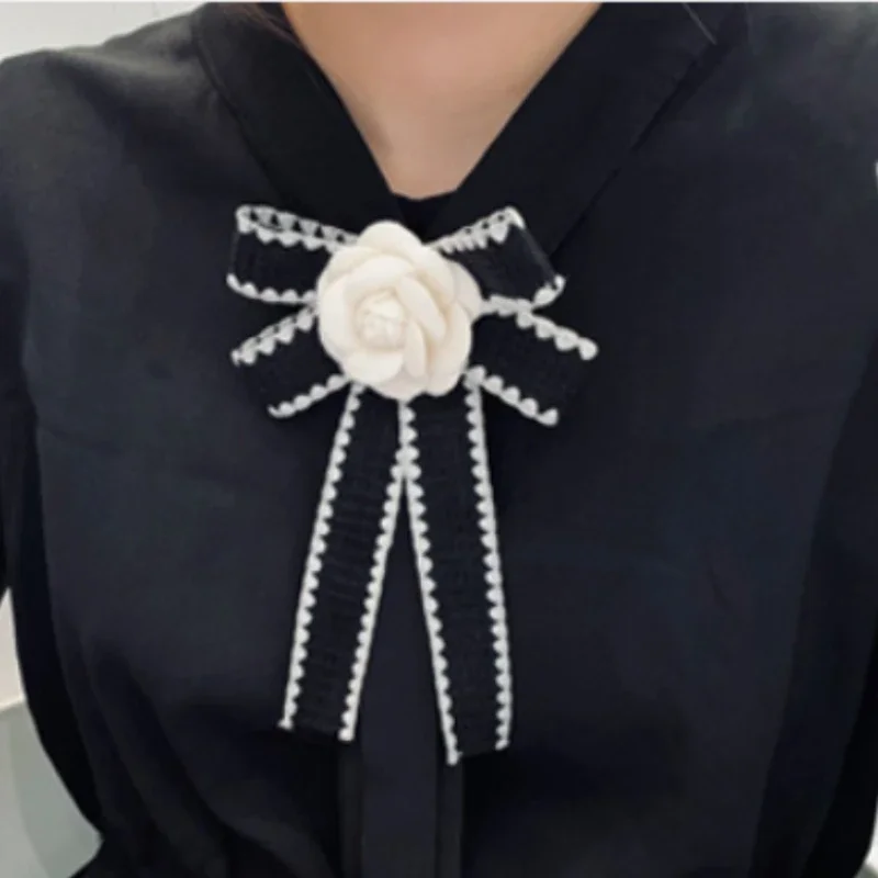 

Korean Camellia Bow Tie Brooch Hairpin Dual Purpose College Style Shirt Collar Flowers Pins Vintage Women's Accessories Gifts