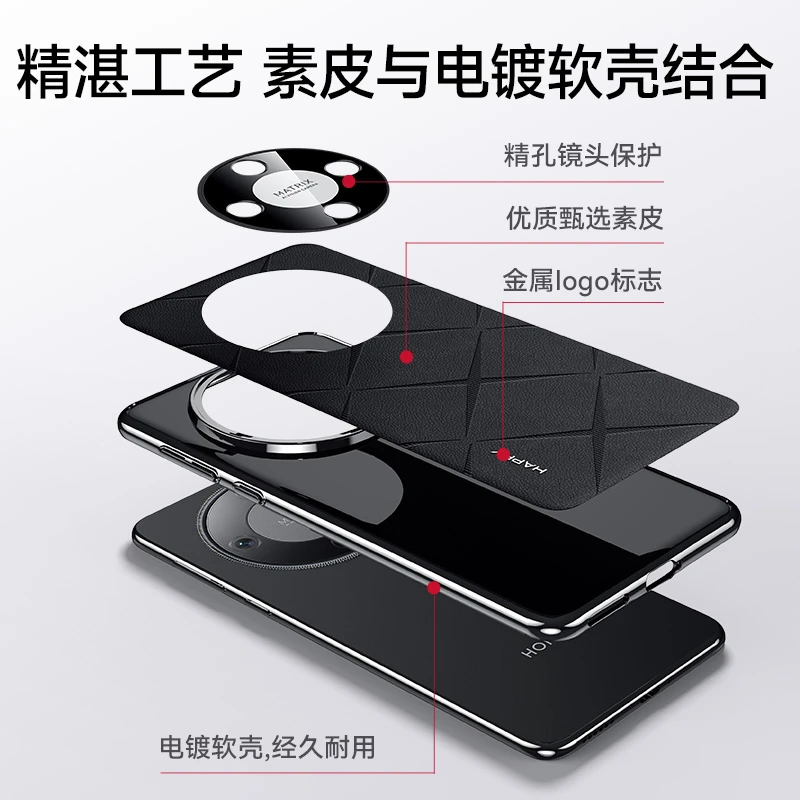 Luxury Leather Back Cover with Stylish Electroplate Camera Protection Shell Bumper