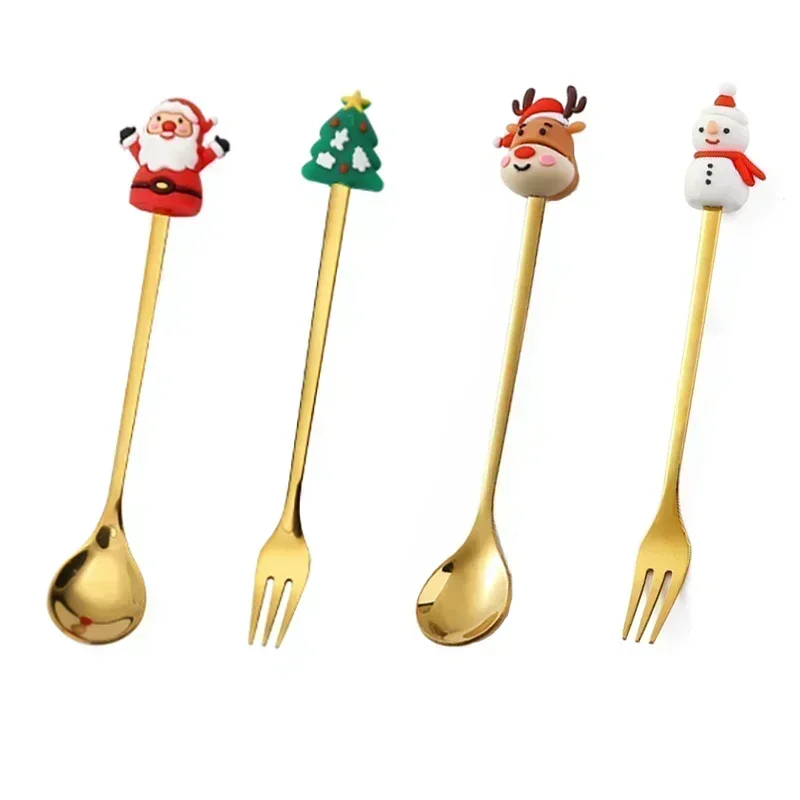 Festive Holiday Stainless Steel Cutlery Set - Elk and Xmas Tree Design for Christmas & New Year Celebrations