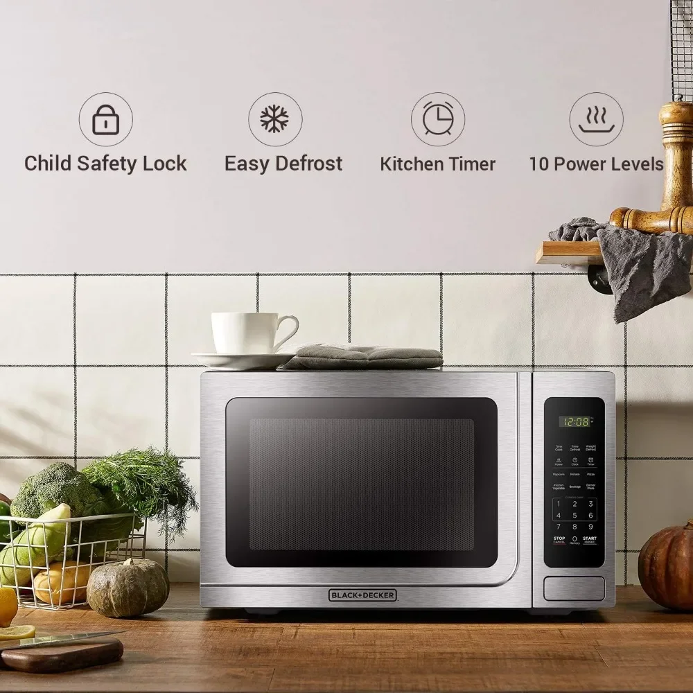 EM036AB14 Digital Microwave Oven with Turntable Push-Button Door, Child Safety Lock, Stainless Steel, 1.4 Cu.ft 4