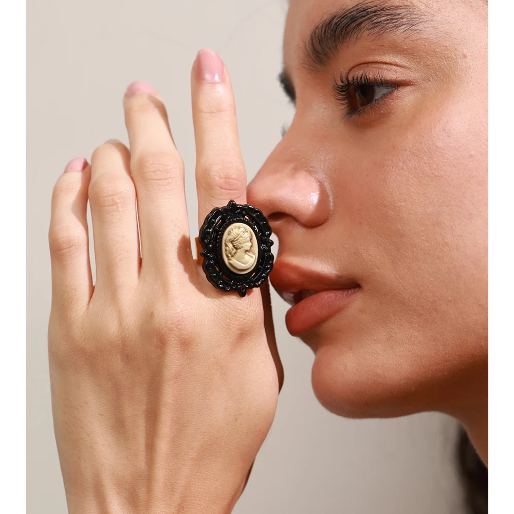 Yhpup Resin Pearls Oval Open Ring