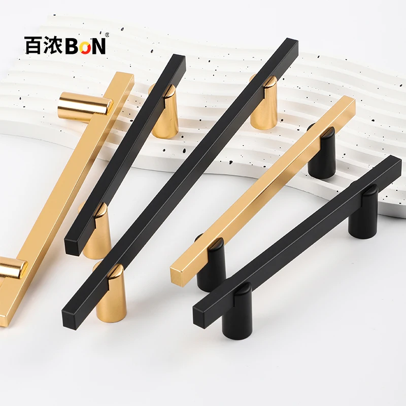 

BaiNong aluminum cabinet door closet drawer door handle modern minimalist style light luxury minimalist two-tone gold plus black