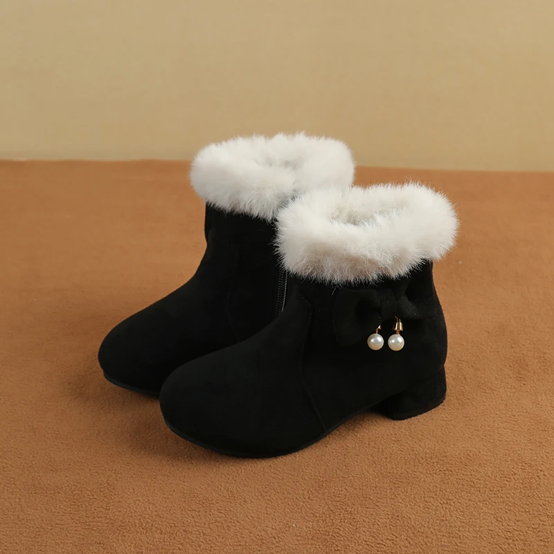 Girls Winter Snow Boots Furry Ankle Boots with Heels