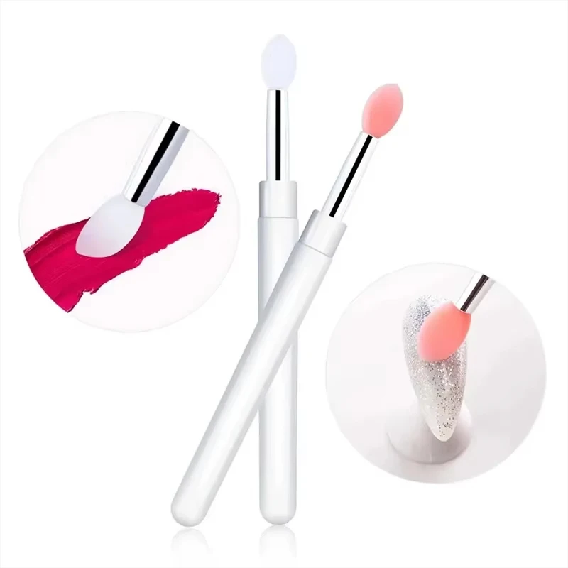 ZZ06 Nail Arts Silicone Applicator Sticks Reusable Chrome Glitter Applying Manicure Tool Easy-Daub Pigment Silicone Nail Brush 3
