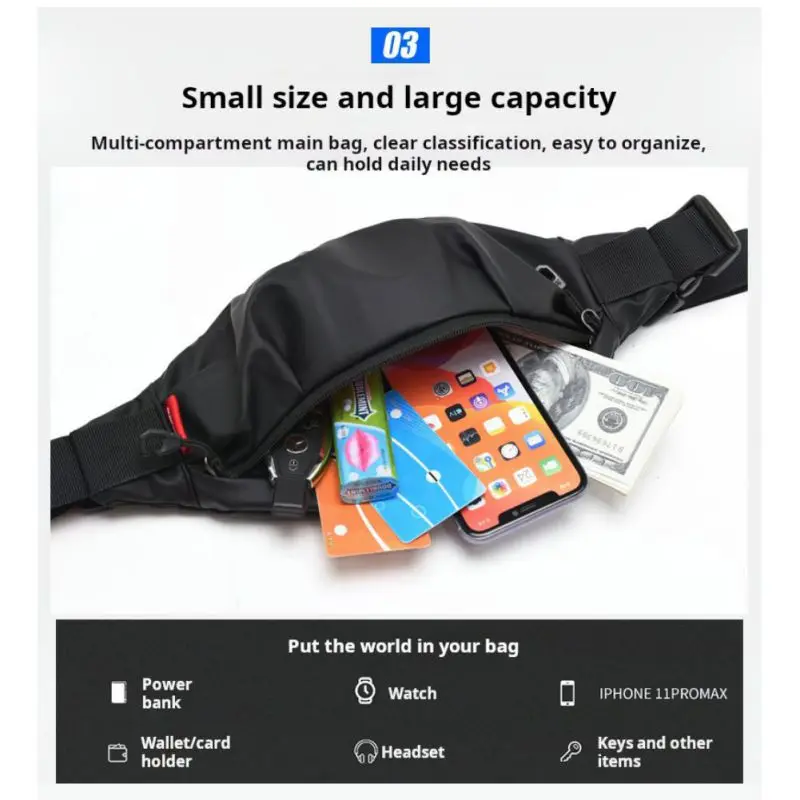 Waterproof Men's Fanny Pack Multi-functional Chest Bag Simple Shoulder Bag Sports Expandable Messenger Bag 5