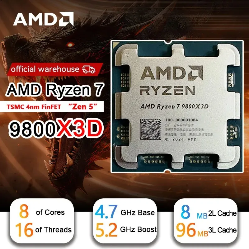 AMD R7 9800X3D ライジン ™ 7 9800X3D 新しいプロセッサ、8C/16T 120W