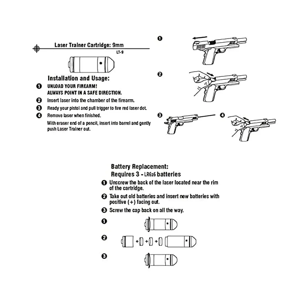Laser Bore Sight Laser Sight Dry Fire Laser Trainer Tactical 9x19mm Training Bullet Laser Bore Sight Dry Firing Cap GLOCK 43 17 19 Taurus G2C .223rem .45ACP