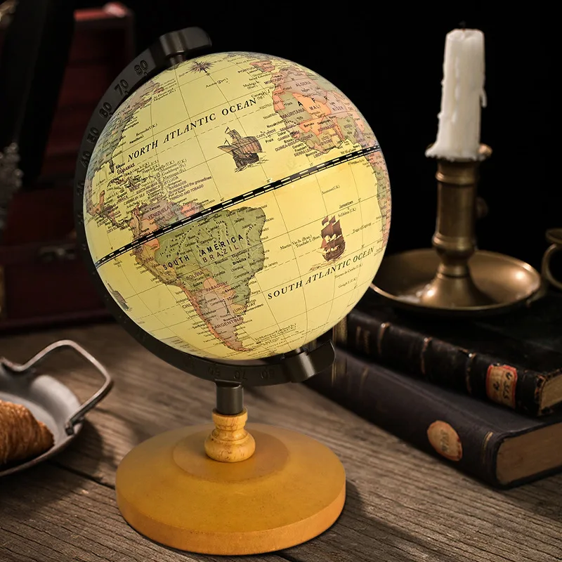 

22cm World Earth Map English Vintage Metal Scale Bracket Wooden Base Globe Home Decoration Office Furnishings