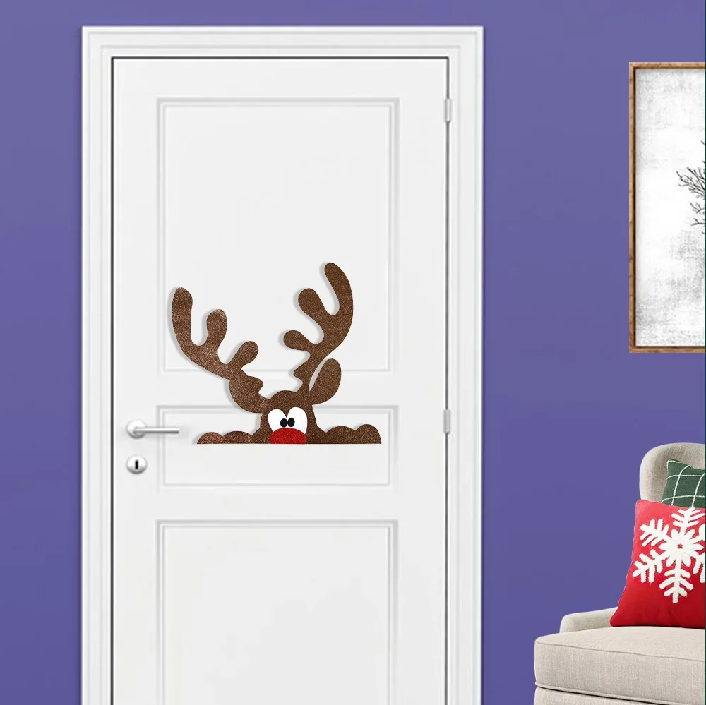 Christmas Door and Window Stickers, Felt Cloth, Snowman, Santa Claus, Elk, Wall Sticker, Home Decoration, Happy New Year