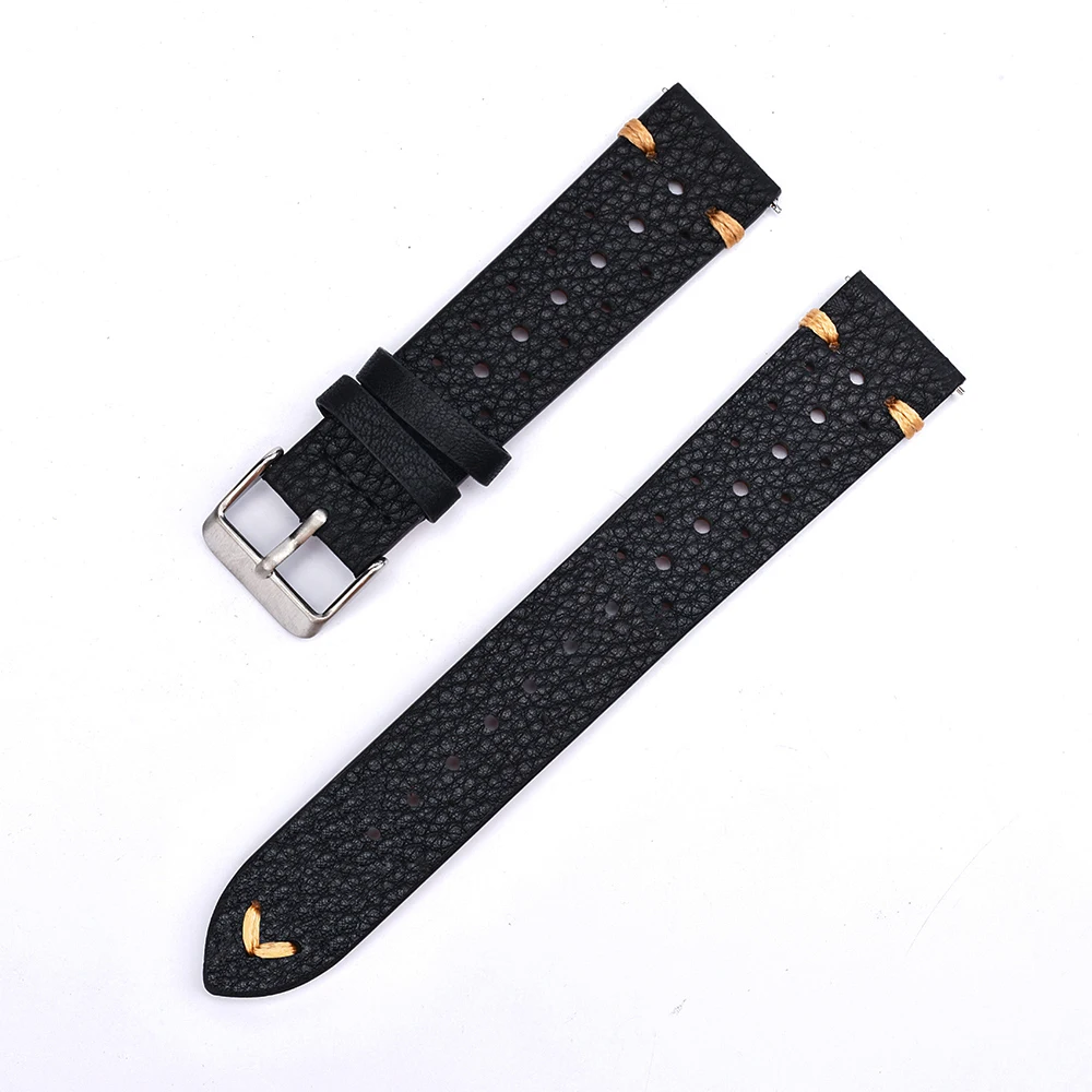 Vintage Style Handmade Genuine Leather Watch Strap - Soft, Stitched Rally Design