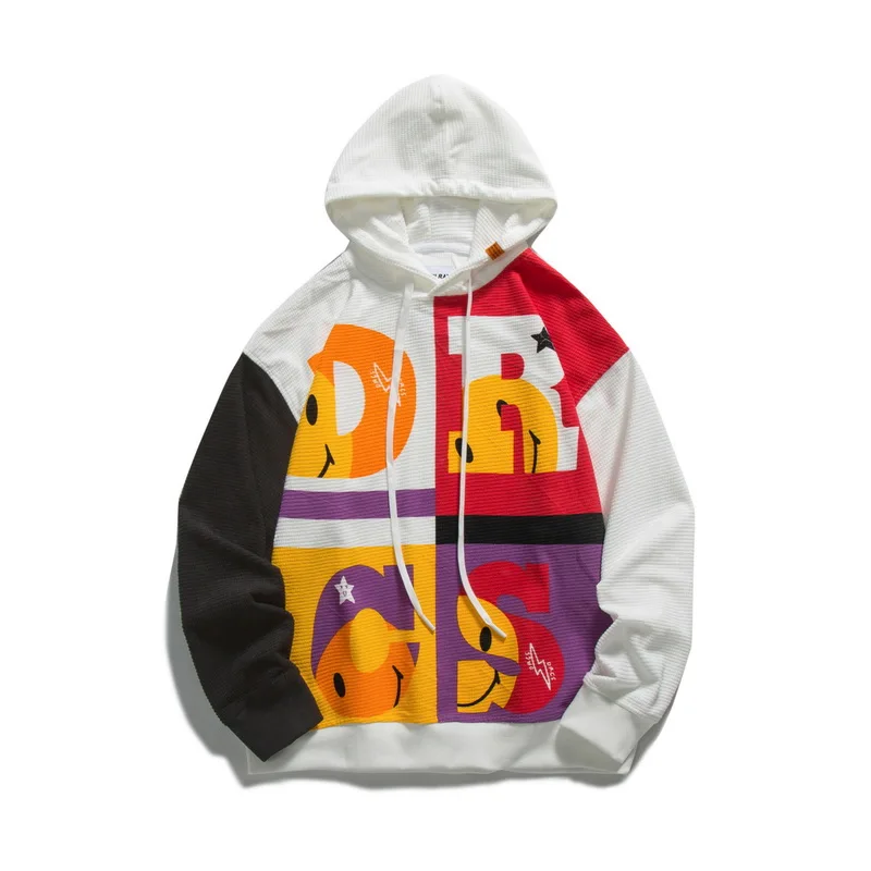 

2022 Men's Spring New Smiley Color Matching High Quality Hooded Pullover Sweater