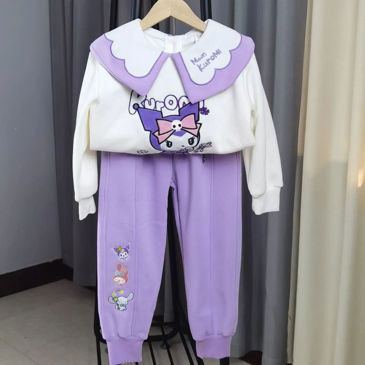 

Новинка осенне-зимнее женское свободное милое хлопковое пальто Sanrio с отложным воротником и мультяшным рисунком My Melody Kuromi, универсальное милое детское пальто с длинным рукавом
