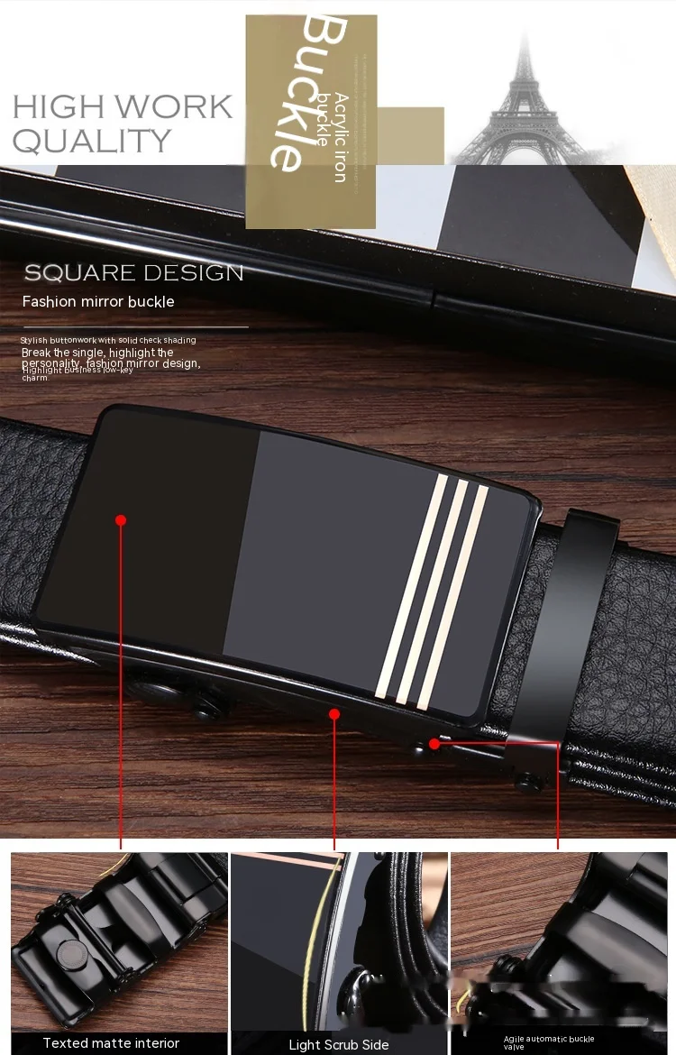 2024 Hot Selling New Men's Fashion and Casual Versatile Belt Acrylic Automatic Buckle Belt Men's Business Belt Middle and Youth Clothing Matching_viptrois.com
