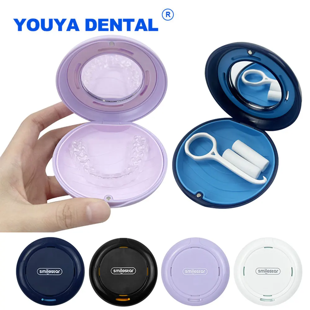 

With Vent Holes Denture Braces Box Orthodontic Retainer Tray Case Soaking Invisible Teeth Portable Belt case Mouth Guard Contain