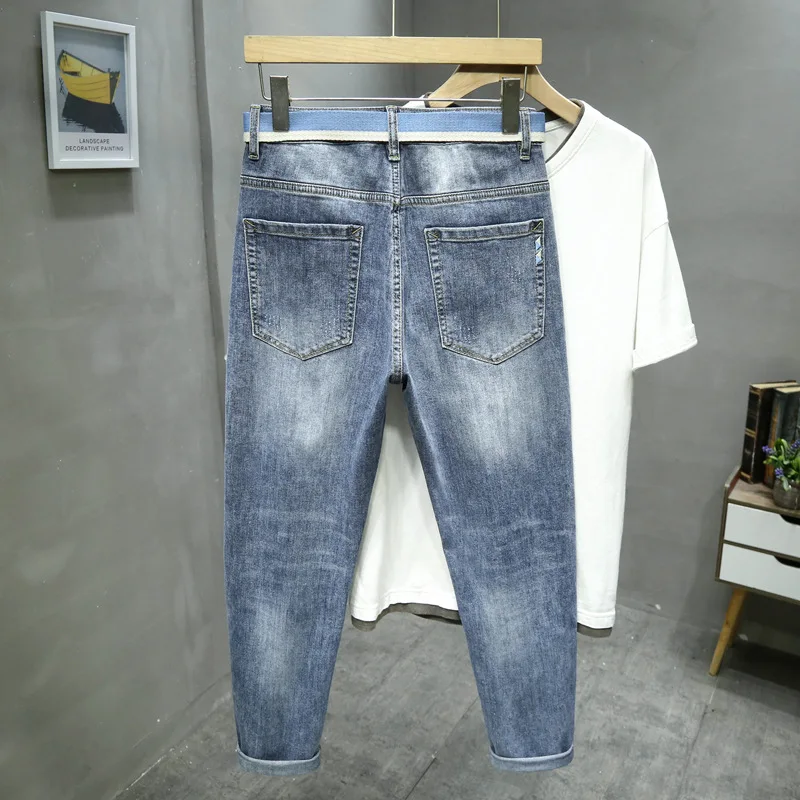 2024 Spring And Summer Light Luxury High-End Men'S Jeans Tide Simple Loose Straight Hole Patch Trend Casual Fashion Slim Denim