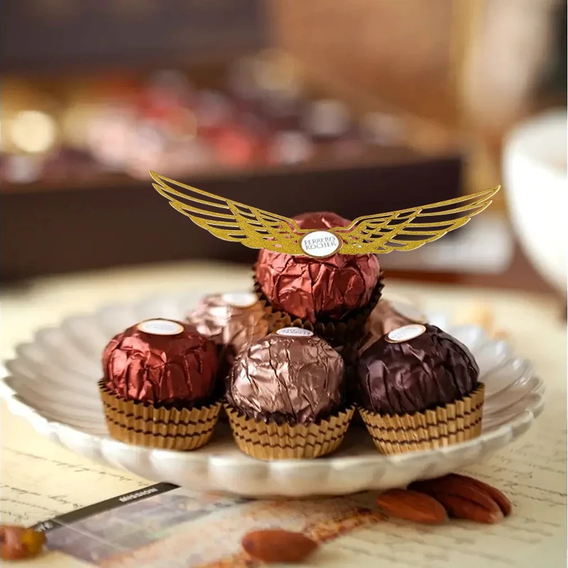 25/50 Stück Flügel Schokoladenkuchen Party Kuchen Dekoration Zauberer Topper Gold Flügel Cupcake Topper Schnappschuss Hochzeit Geburtstag Deko – Detail 3