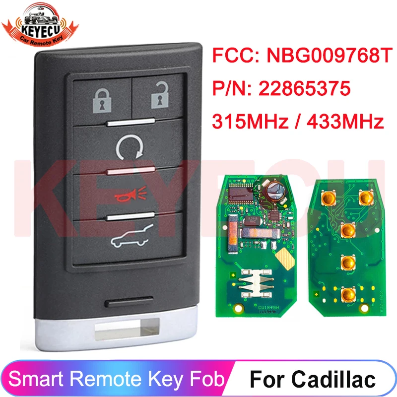 KEYECU NBG009768T Für Cadillac ATS SRX CTS XTS DTS 2010 2011 2012 2013 2014 Smart-Fernbedienungsschlüssel 315 MHz 433 MHz Schlüsselloser Zugang