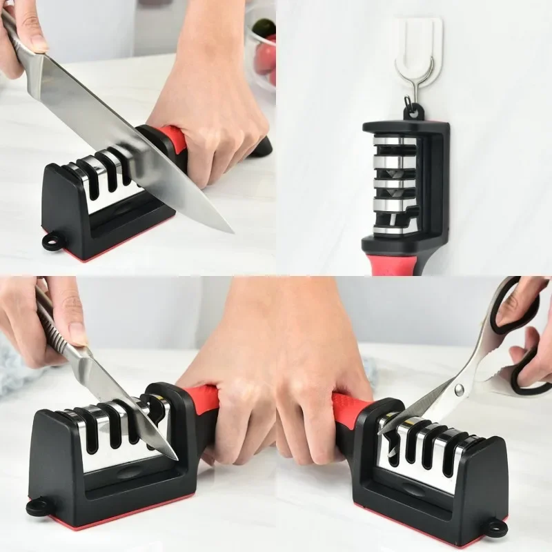 3/4 Segment Knife Sharpener Three-stage Cutting Knife Kitchen Multifunctional Handheld Fast Sharpening Stone Kitchen Supplies 5