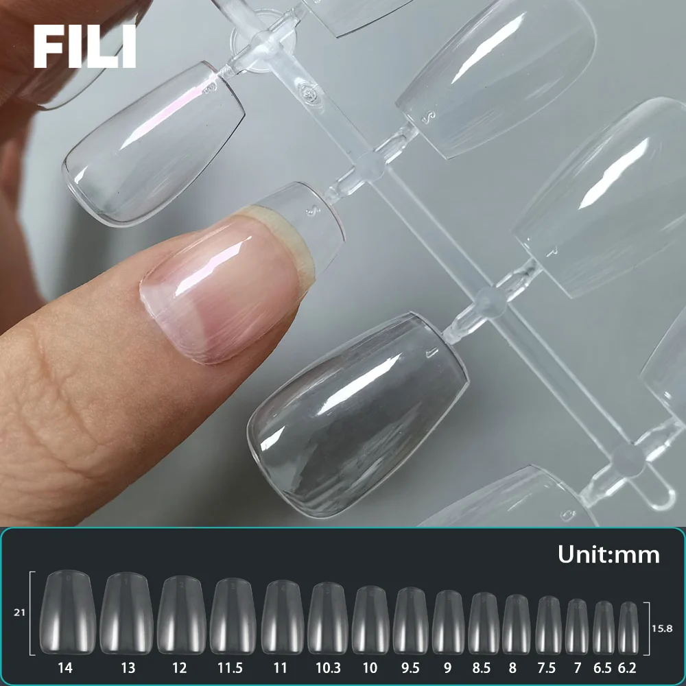 120Pcs Artificial Nails Capsule Gel X Tips Almond Coffin Square Acrylic Fake Nails M/S/XS/ XXS