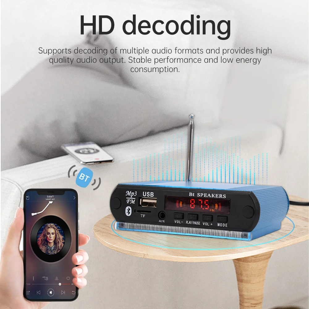 Wireless Bluetooth MP3 Decoder Board with Recording Function and DIY Shell, USB/SD/FM Audio Module