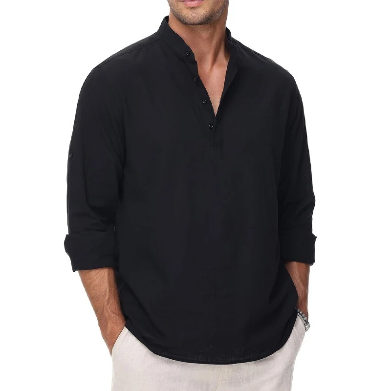 Animal Game Cotton Linen Shirts for Men Lightweight Casual Long Sleeve Henley Beach Hawaiian Tops Casual Shirts for Man Work Tee