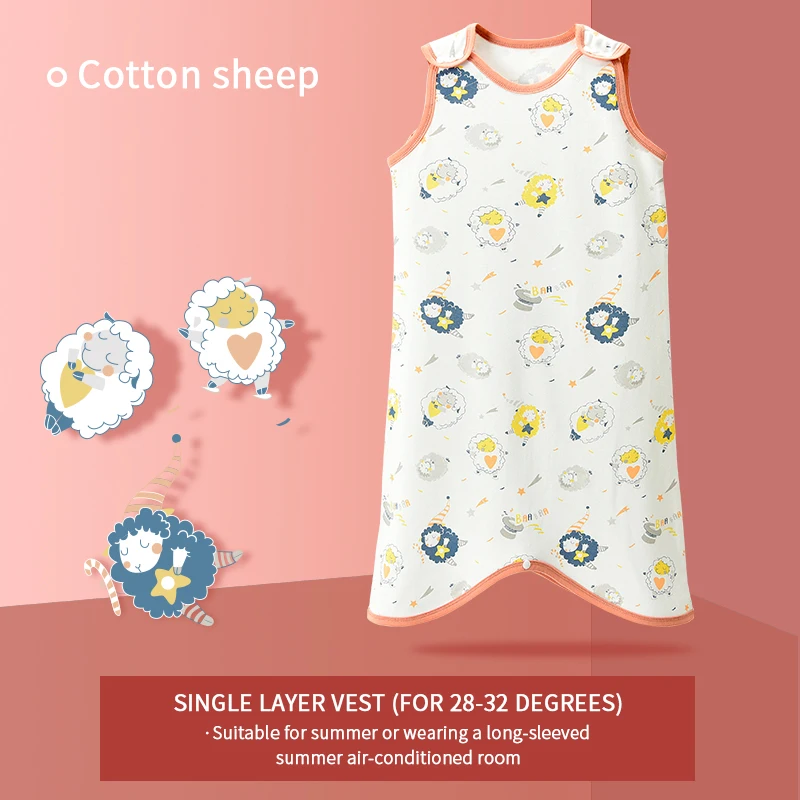 0.5TOG Summer Vest Sleepsack For Baby Boy Girl Unisex Sleeping Bag Children Sleeveless Cartoon Printed Sleep Robe Sleepwear