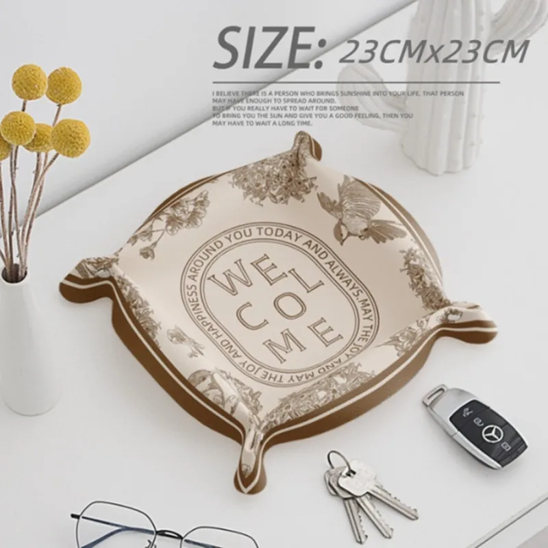 Desktop Storage Tray PU Leather Key Plate Home Decoration Dice Tray key Wallet Coins PU leather folding Storage Box storage tray