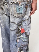 3D Printed Trouser Chain Loose Washed Digital Graffiti Keychain Printed Jeans Men Luxury Jeans 2