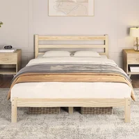 Bed Frame Solid Pine Wood Platform Bed with Paneled Headboard, Wicklow Style/Wooden Slats Support/Noise-Free 1