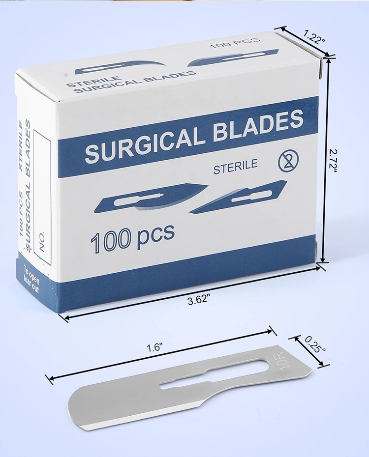 100 teile/schachtel Dental 10R Carbon Stahl Chirurgische Klingen Labor Chirurgische Klingen für Dermaplaning Sterilisiert AZDENT – Detail 7
